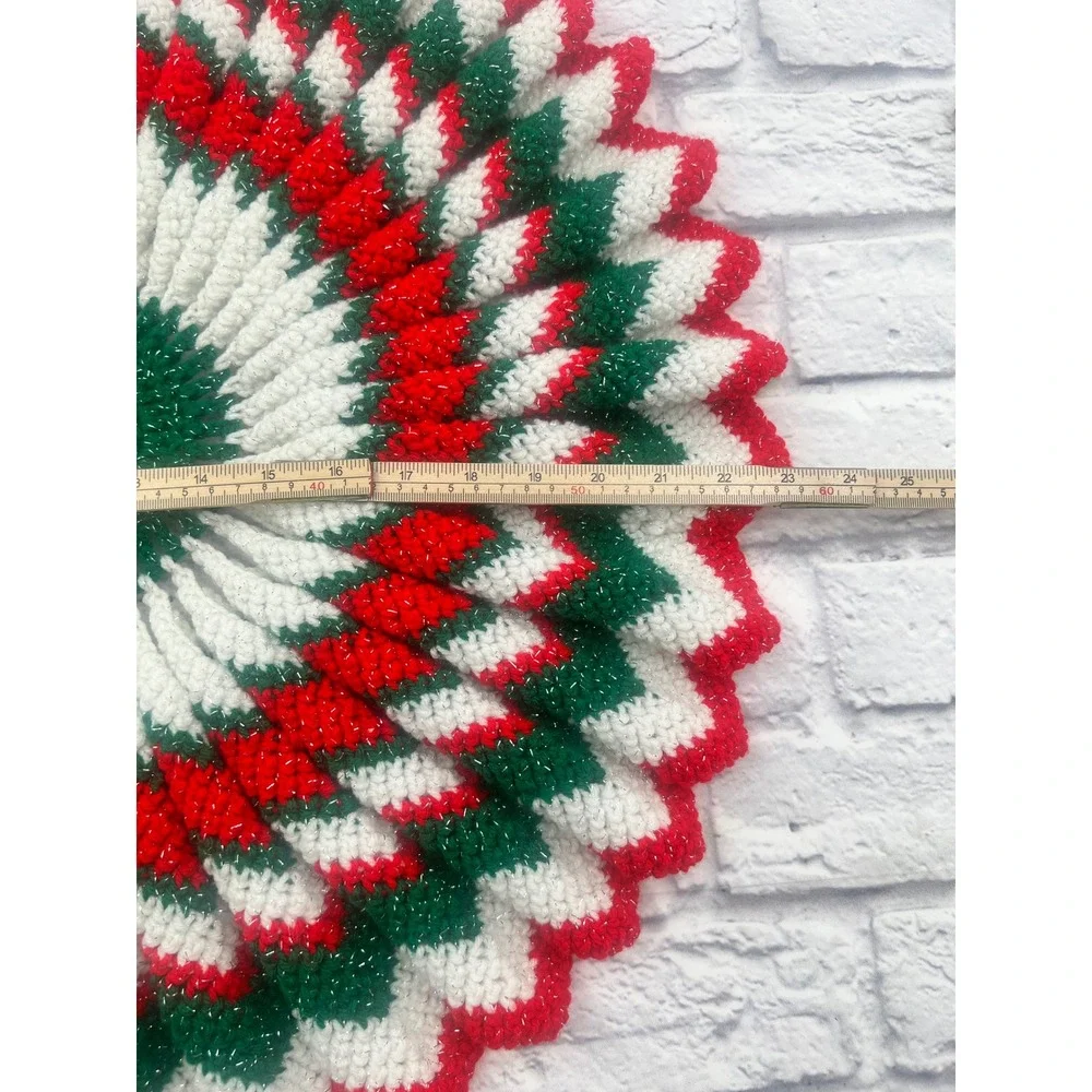 Handmade Crochet Christmas Table Topper Red Green White Silver Sparkle Spiral